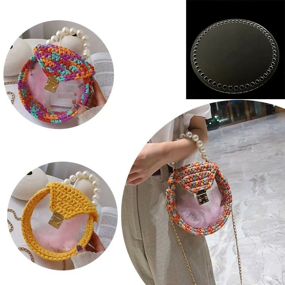 2Pcs Transparent Acrylic sheet with Holes Round/Square Knitting Crochet Sheet For Making Bags for DIY Crochet Bag Accessories, 6 inches Dia