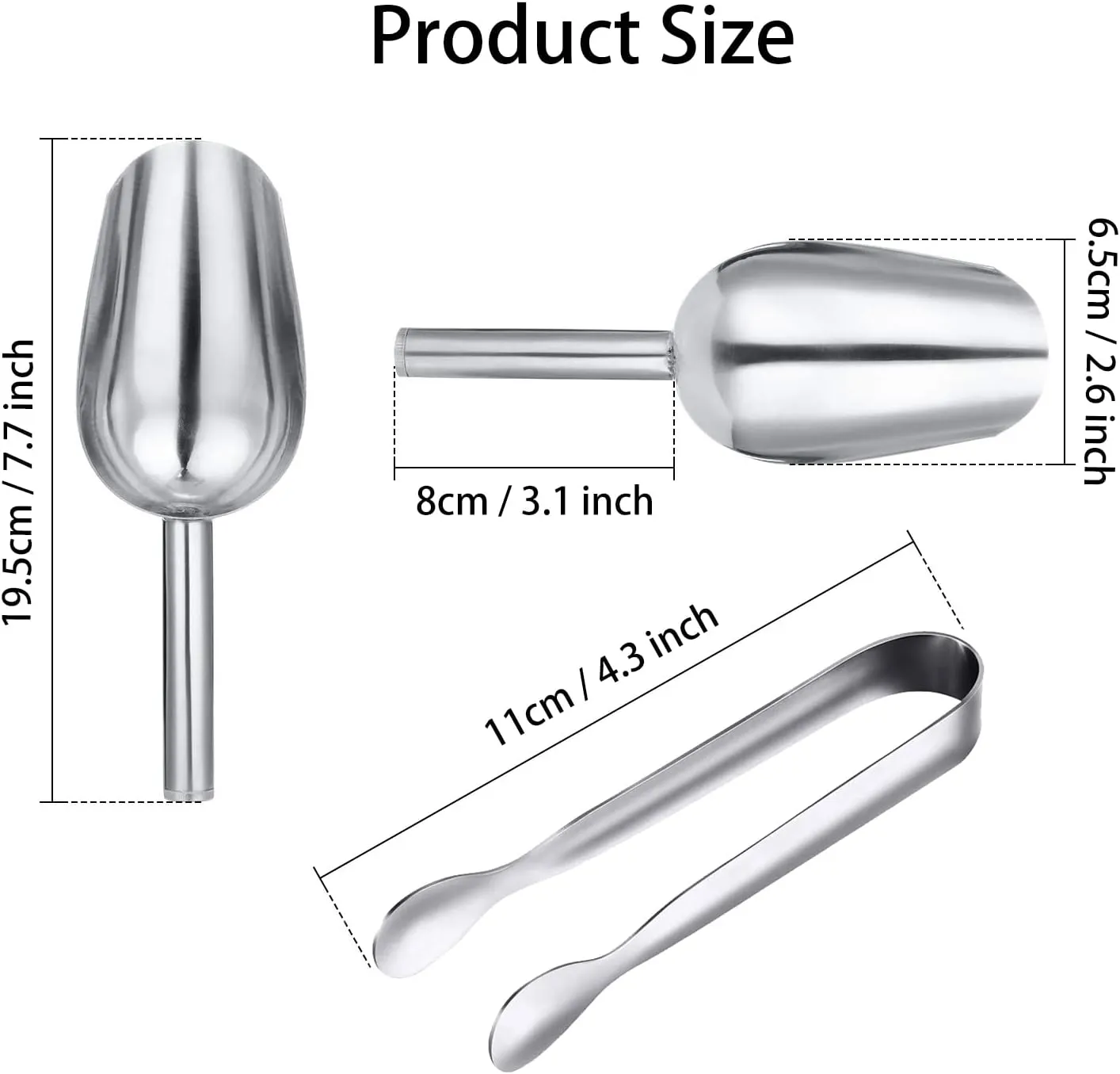 5Pcs Small Ice Tongs and 5Pcs Stainless Steel Ice Scoops, Mini Sugar Tongs Sweet Scoops Set for Sugar Cubes Ice Cubes Dessert Buffet Picnic