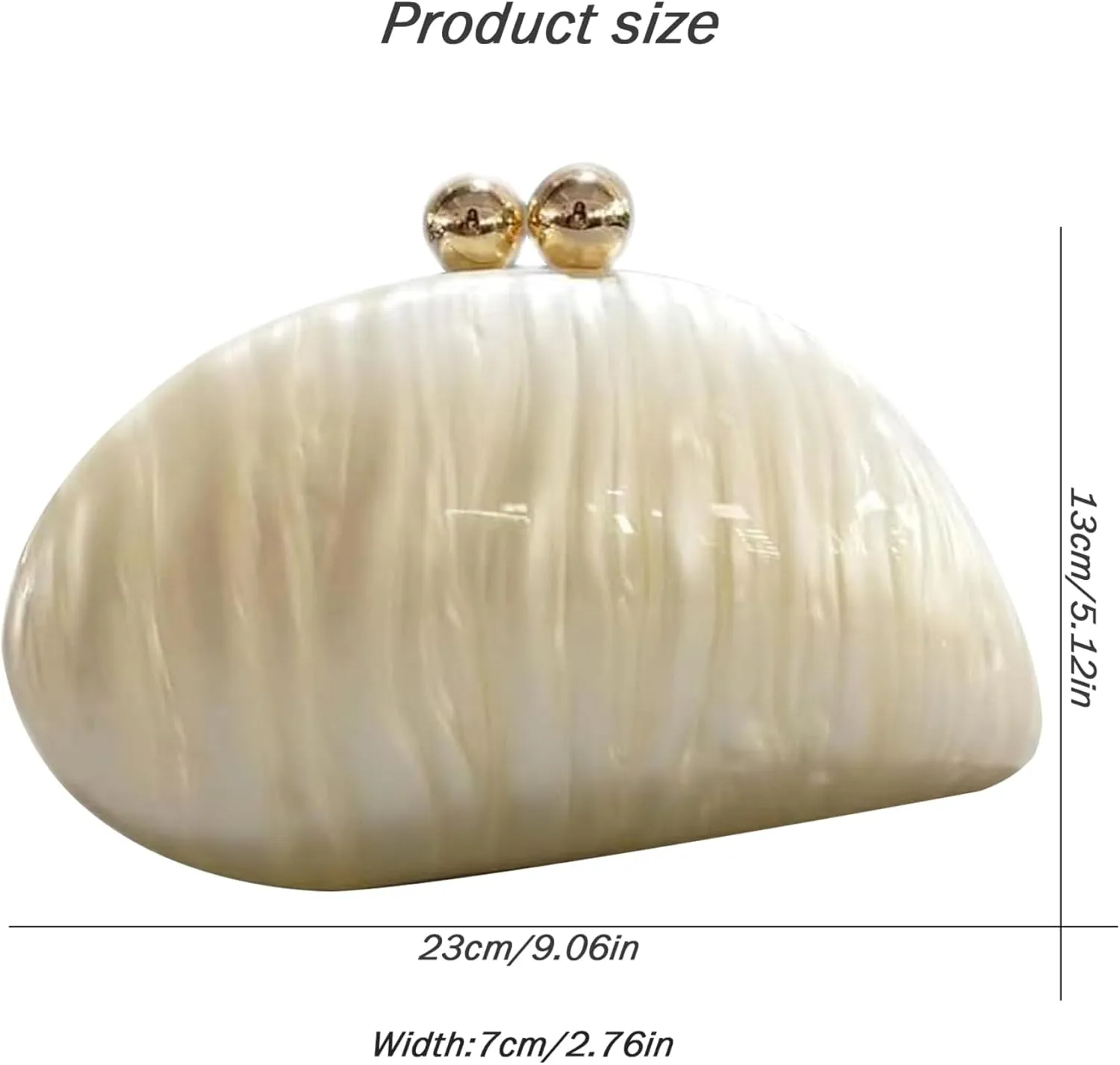 Acrylic Clutch Purse for Women, Shoulder Crossbody Seashell Purse with Chain, 9.1x2.8x5.1 Glitter Marble Evening Clutch Bag for Wedding Party Prom, Milky White, Acrylic Purse