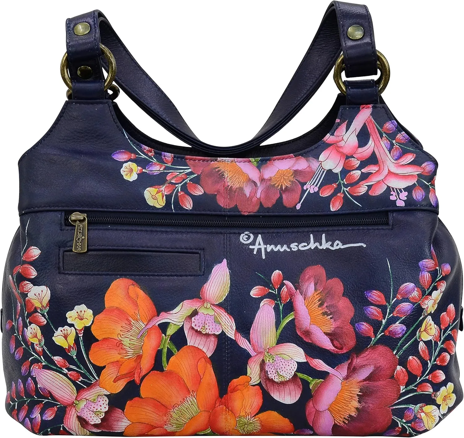 Anuschka Womens Genuine Leather Large Triple Compartment Hobo - Hand Painted Exterior
