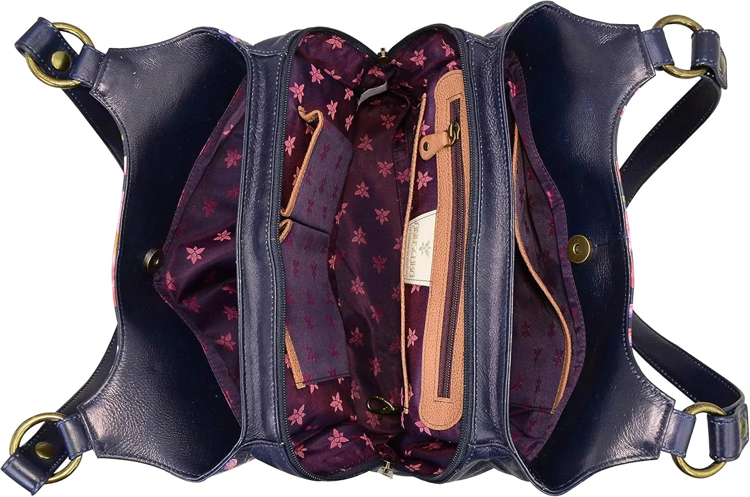 Anuschka Womens Genuine Leather Large Triple Compartment Hobo - Hand Painted Exterior