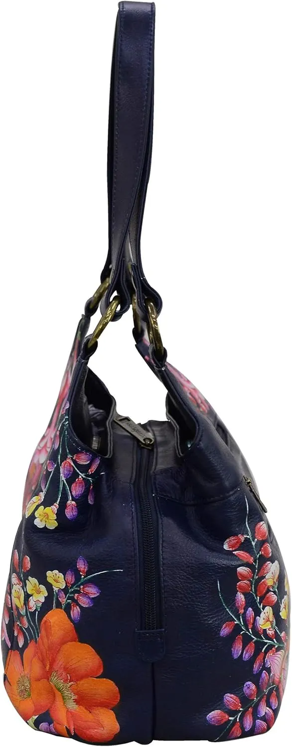 Anuschka Womens Genuine Leather Large Triple Compartment Hobo - Hand Painted Exterior