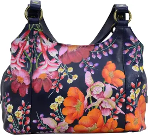 Anuschka Womens Genuine Leather Large Triple Compartment Hobo - Hand Painted Exterior Anuschka Womens Genuine Leather Large Triple Compartment Hobo - Hand Painted Exterior