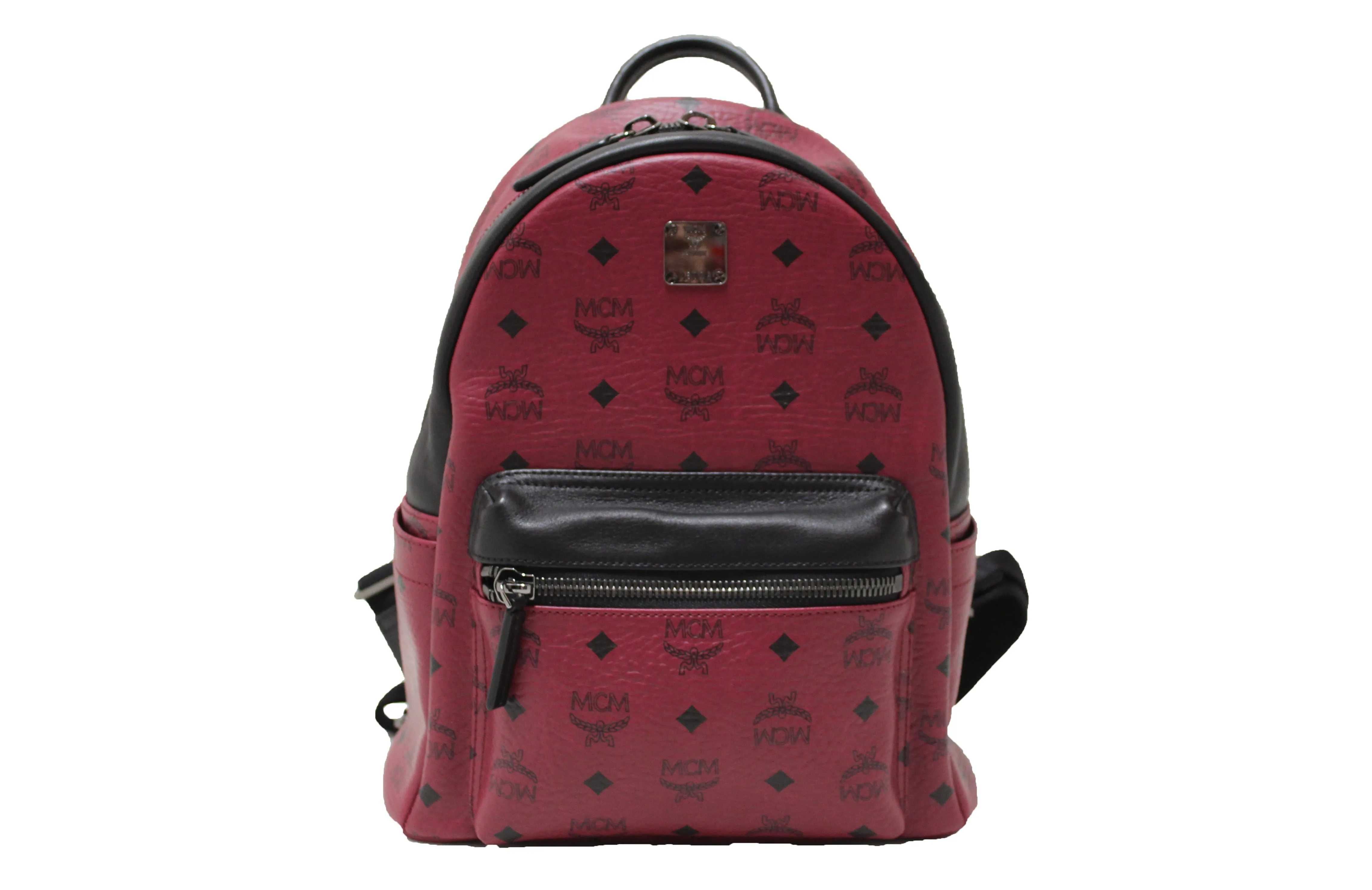 Authentic MCM Burgundy Stark Visetos Small Backpack
