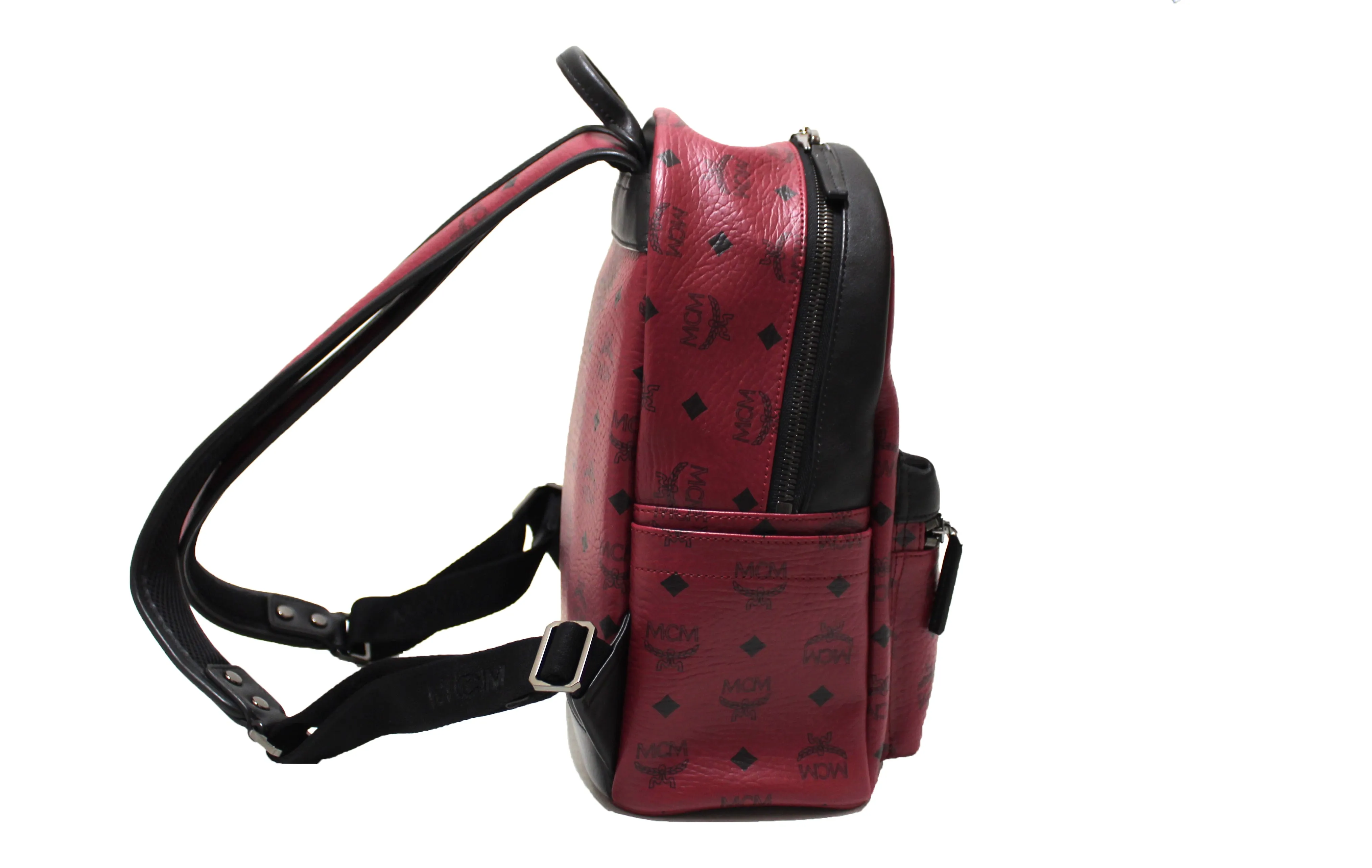 Authentic MCM Burgundy Stark Visetos Small Backpack