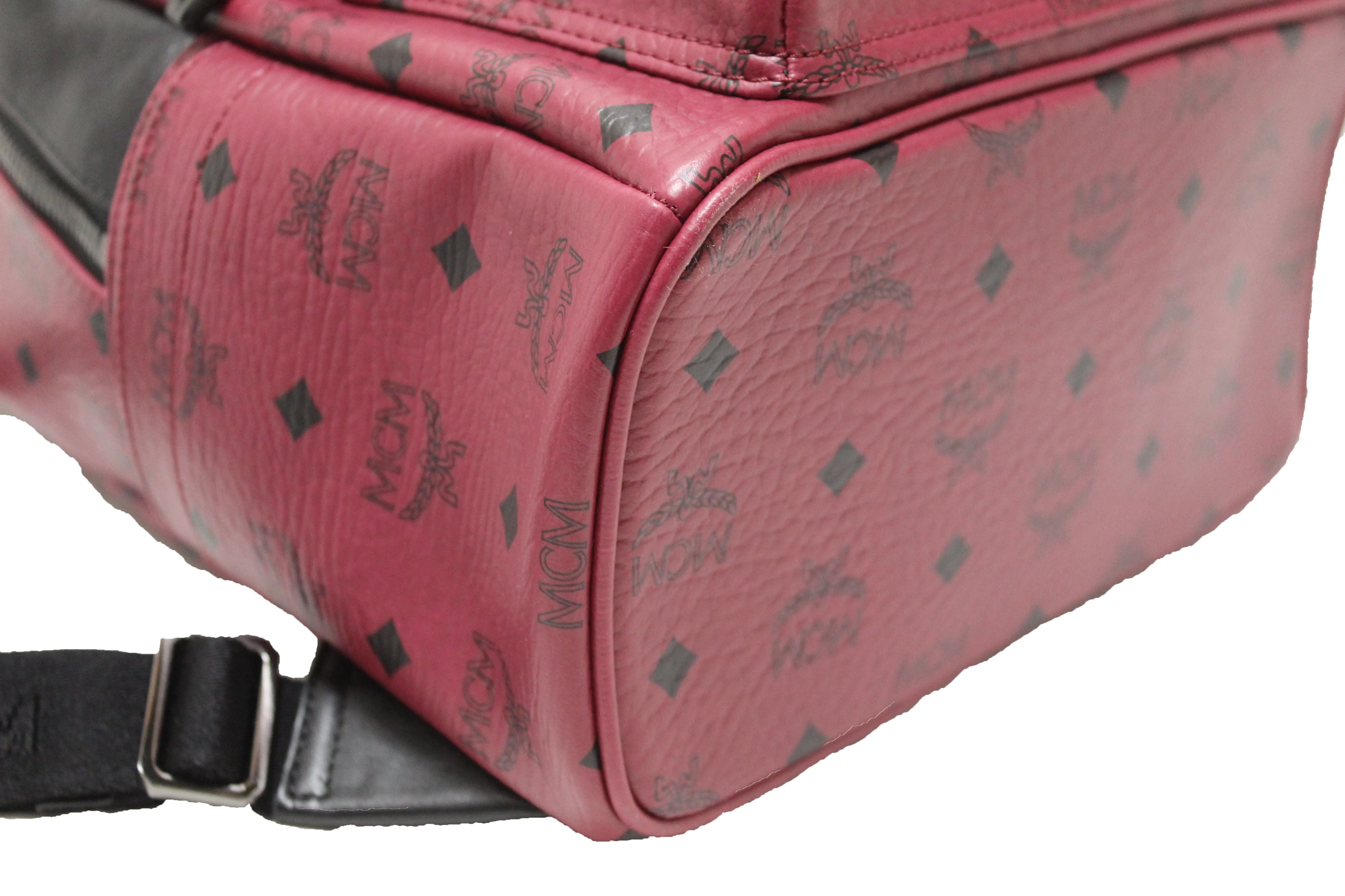 Authentic MCM Burgundy Stark Visetos Small Backpack