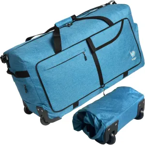 Bago Rolling Duffle Bag with Wheels - 30" 100L Foldable Weekender Bag, Waterproof Travel Duffel Bag, Heavy Duty lightWeight Duffle Bag for Traveling, Rolling Duffel Bag with Wheels (SnowBlue)