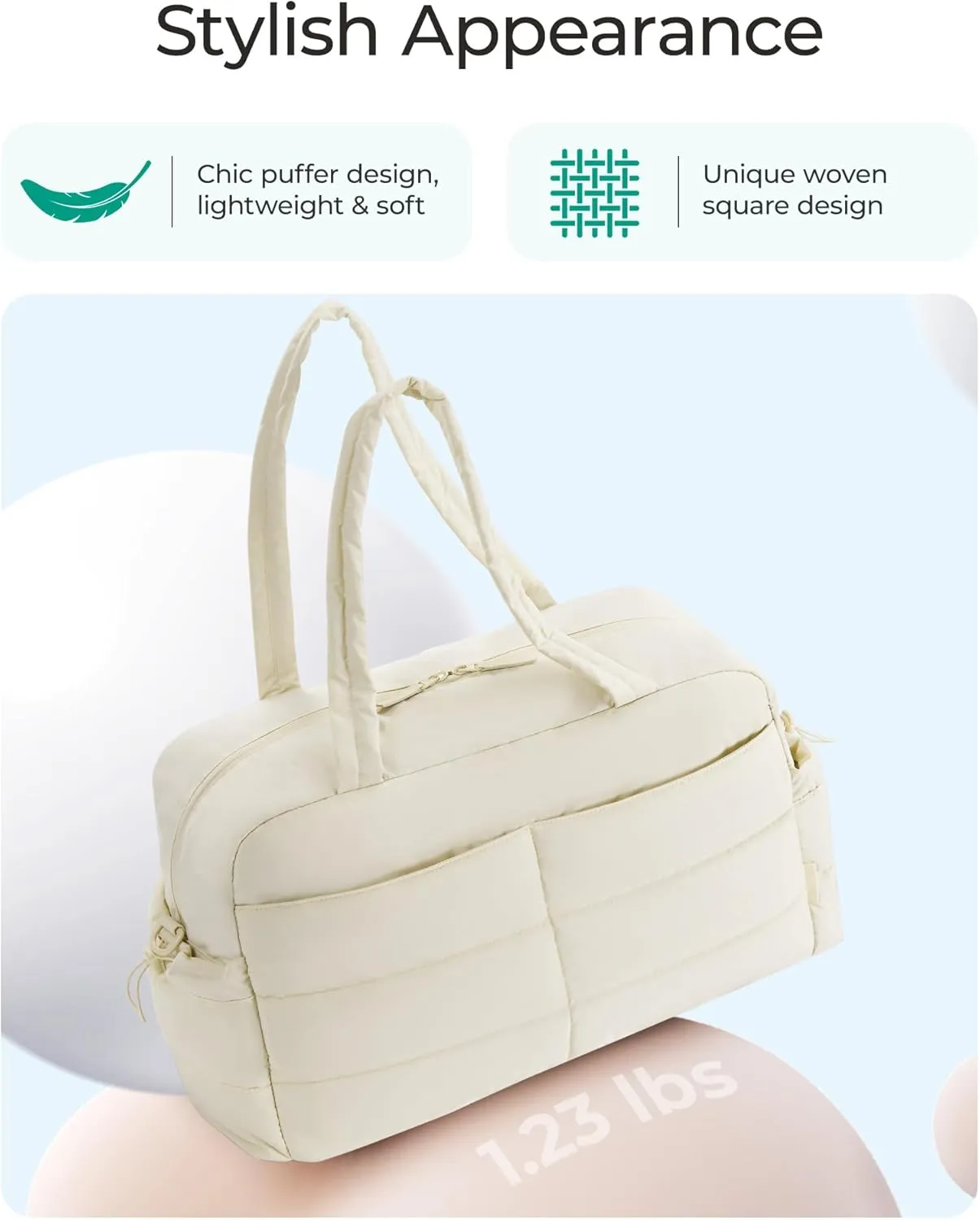 BAGSMART Gym Bag for Women with Toiletry Pouch, Lightweight Weekender Bags for Women with Wet Pocket, 31L Quilted Travel Duffle Carry On Bag, Weekender Overnight Bag for Travel,Water Resistant, Beige