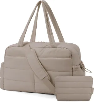 BAGSMART Gym Bag for Women with Toiletry Pouch, Lightweight Weekender Bags for Women with Wet Pocket, 31L Quilted Travel Duffle Carry On Bag, Weekender Overnight Bag for Travel,Water Resistant, Camel