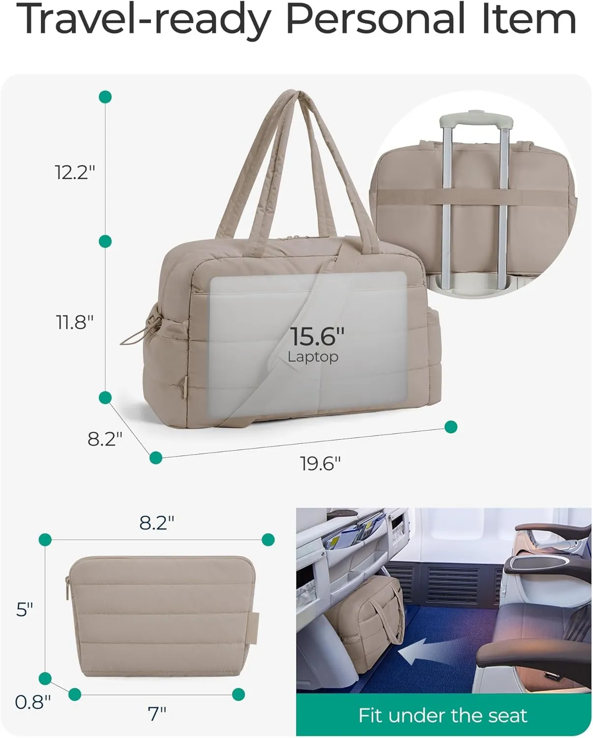BAGSMART Gym Bag for Women with Toiletry Pouch, Lightweight Weekender Bags for Women with Wet Pocket, 31L Quilted Travel Duffle Carry On Bag, Weekender Overnight Bag for Travel,Water Resistant, Camel