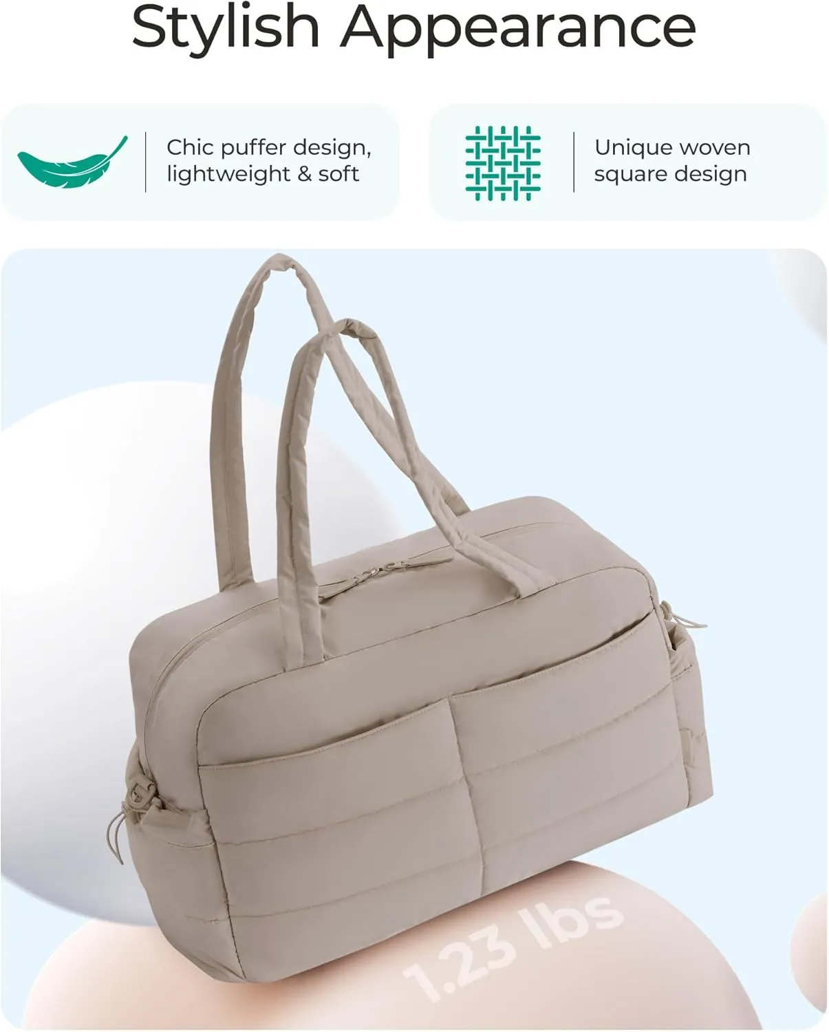 BAGSMART Gym Bag for Women with Toiletry Pouch, Lightweight Weekender Bags for Women with Wet Pocket, 31L Quilted Travel Duffle Carry On Bag, Weekender Overnight Bag for Travel,Water Resistant, Camel