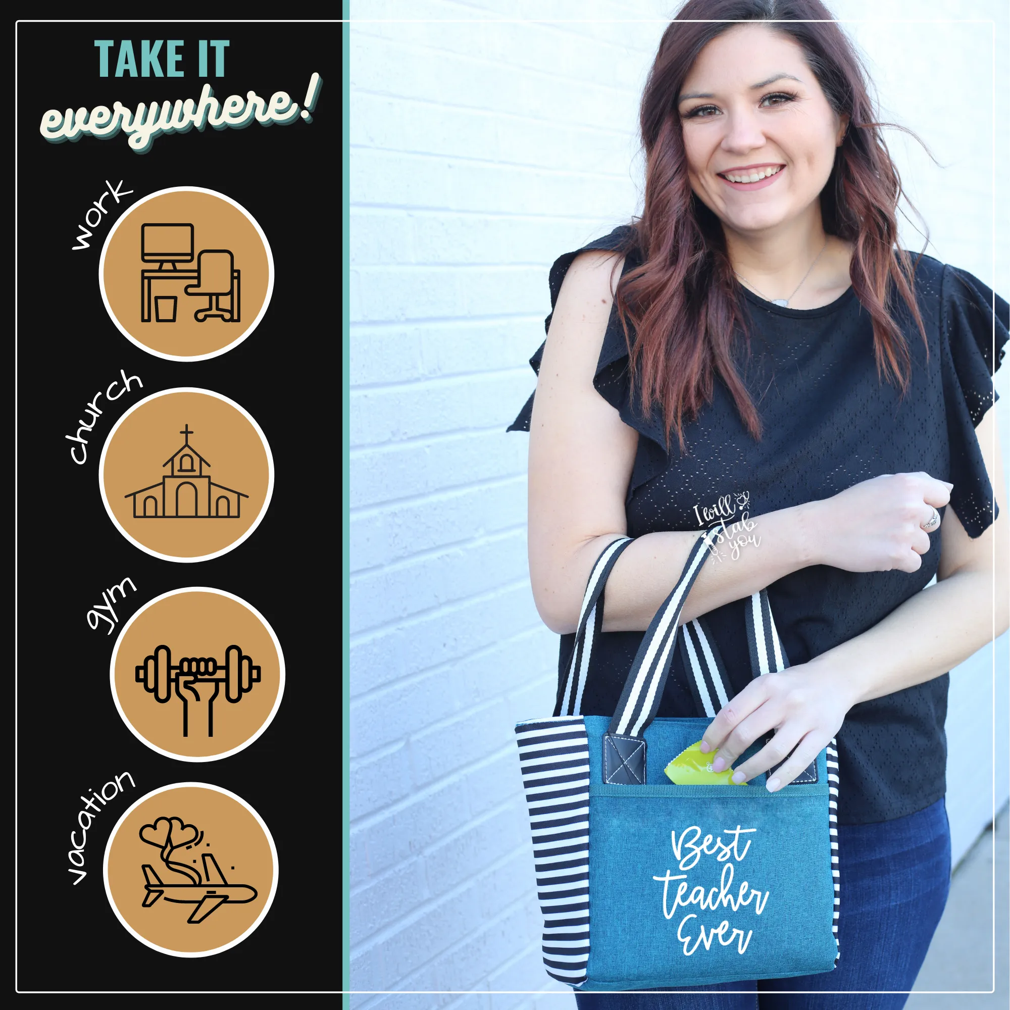 Best Teacher Kaylee Teal Tote Bag for Teachers