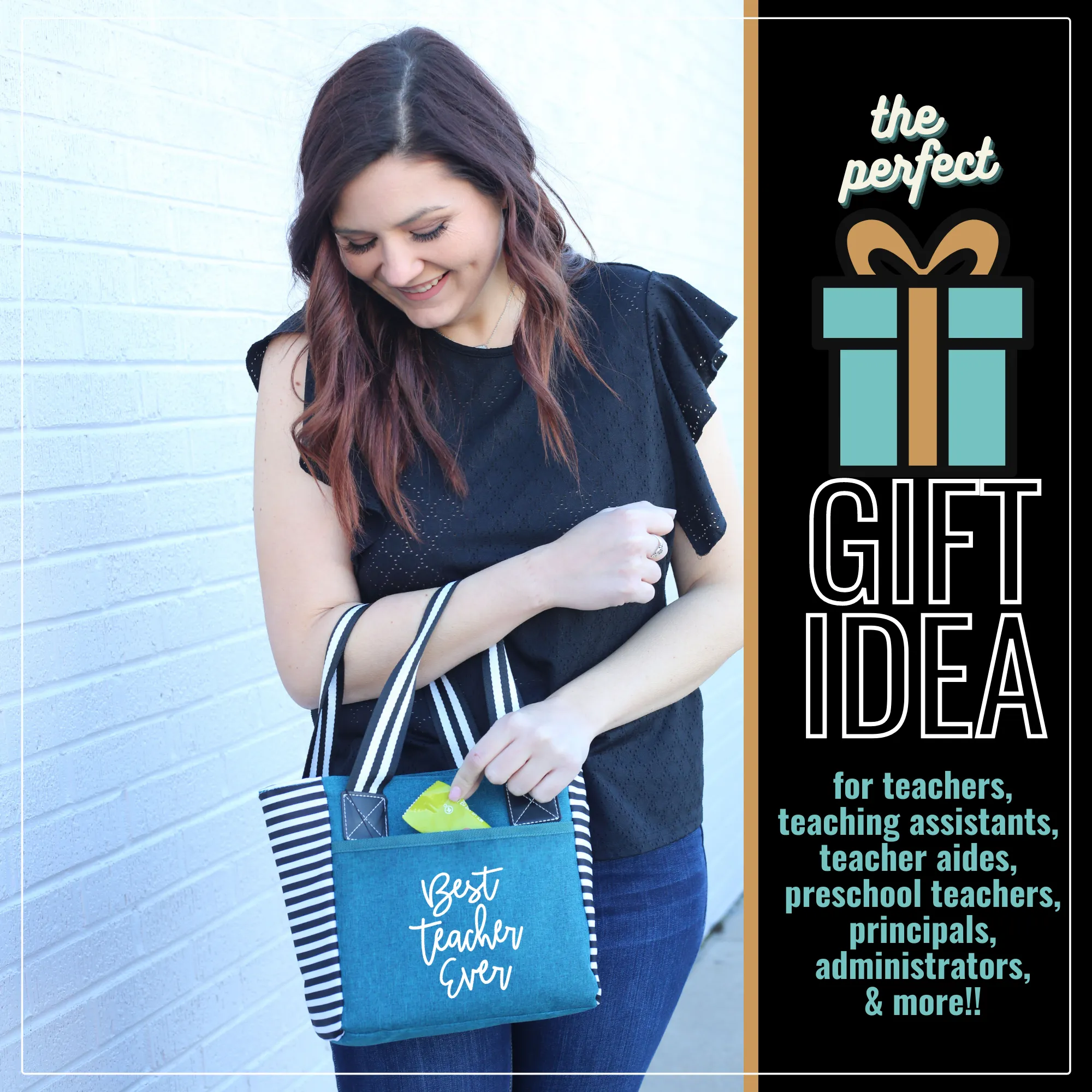 Best Teacher Kaylee Teal Tote Bag for Teachers