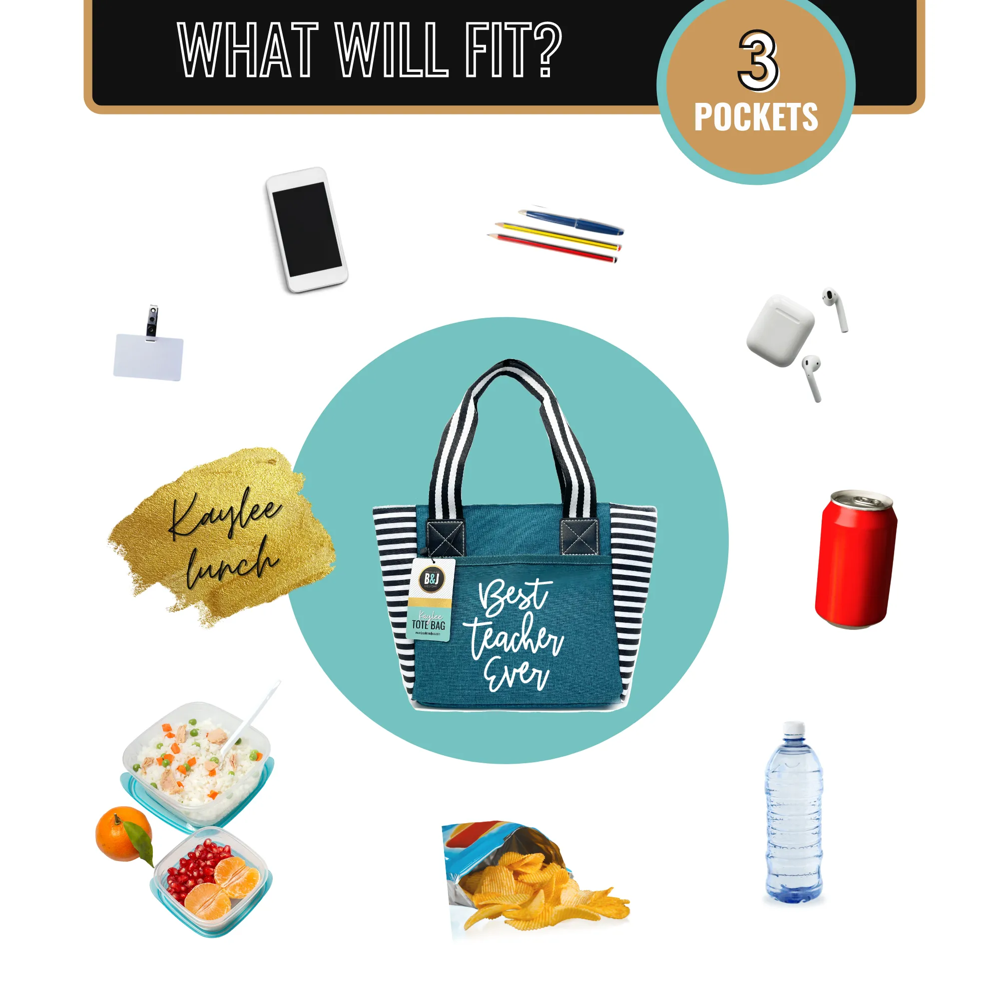 Best Teacher Kaylee Teal Tote Bag for Teachers