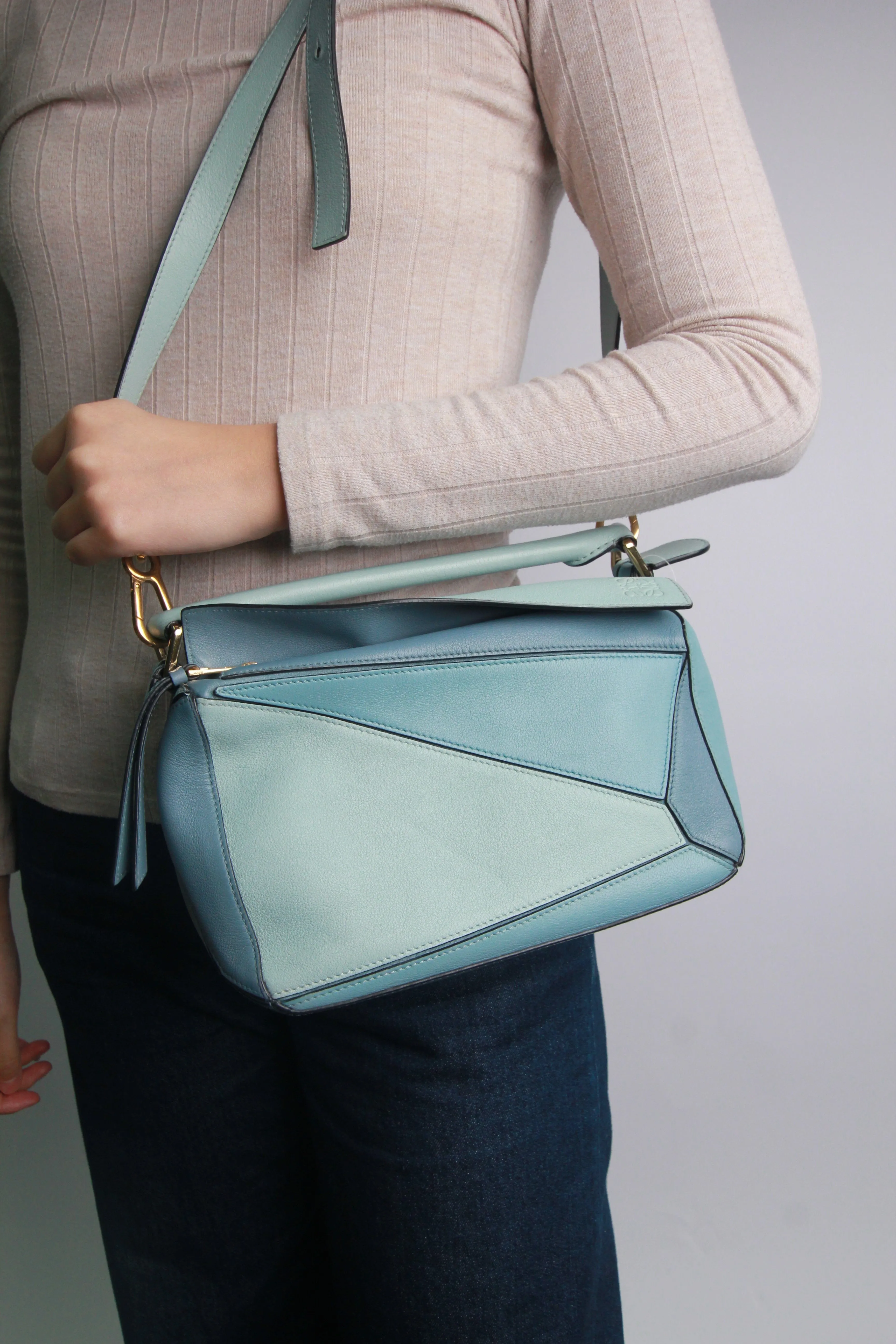 Blue small tricolour Puzzle bag