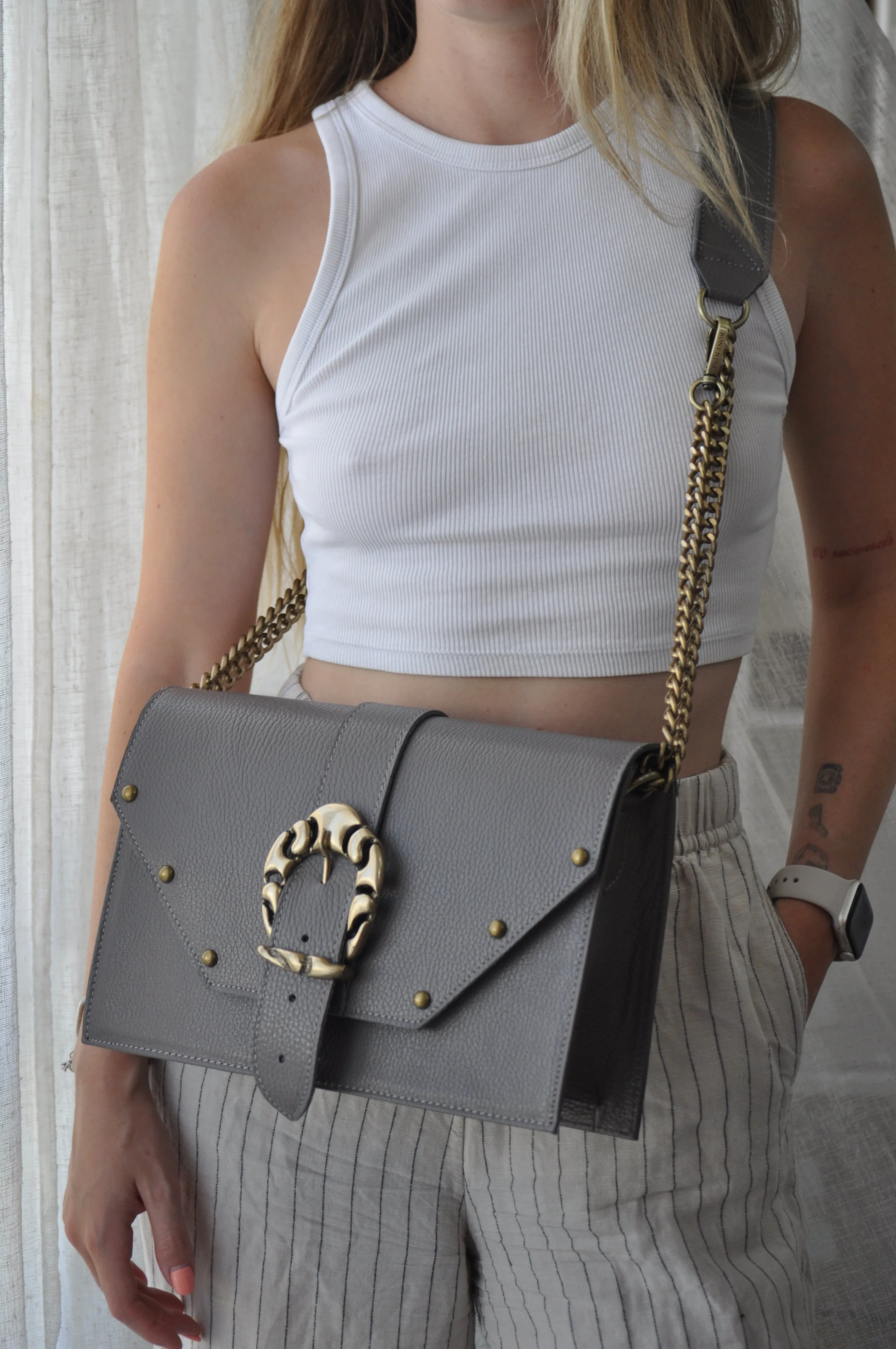 Briana Leather Shoulder Bag - Sage