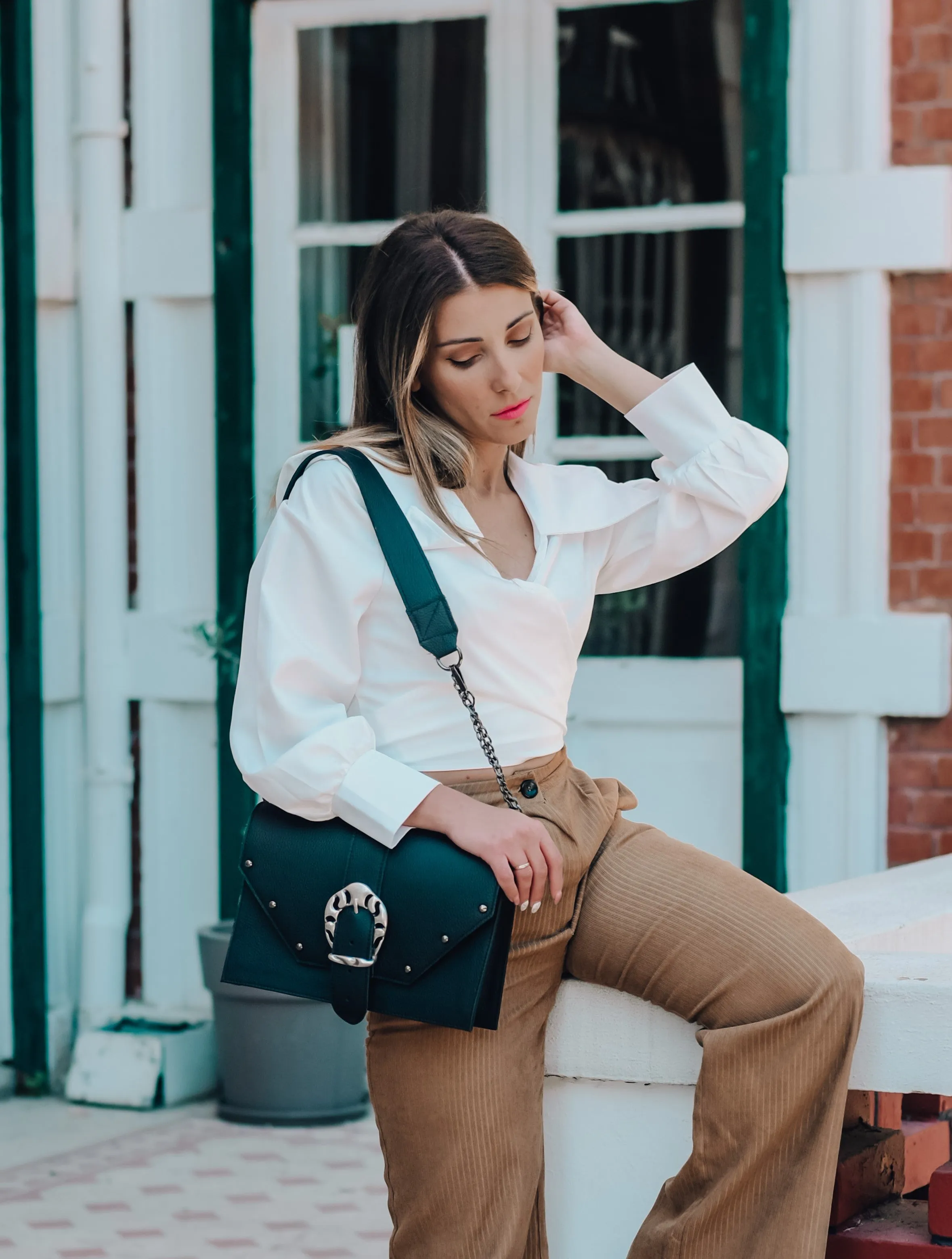 Briana Leather Shoulder Bag - Sage