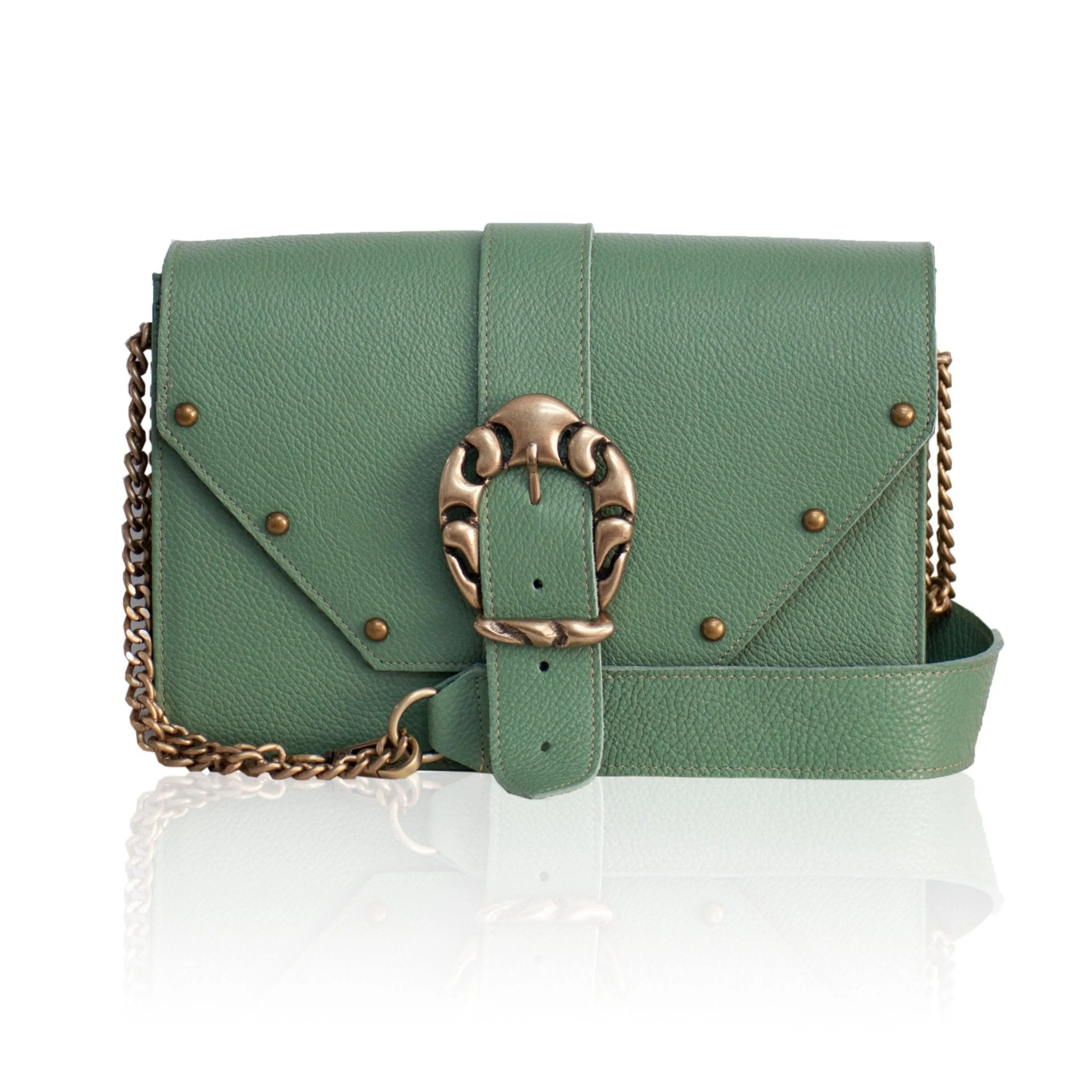 Briana Leather Shoulder Bag - Sage