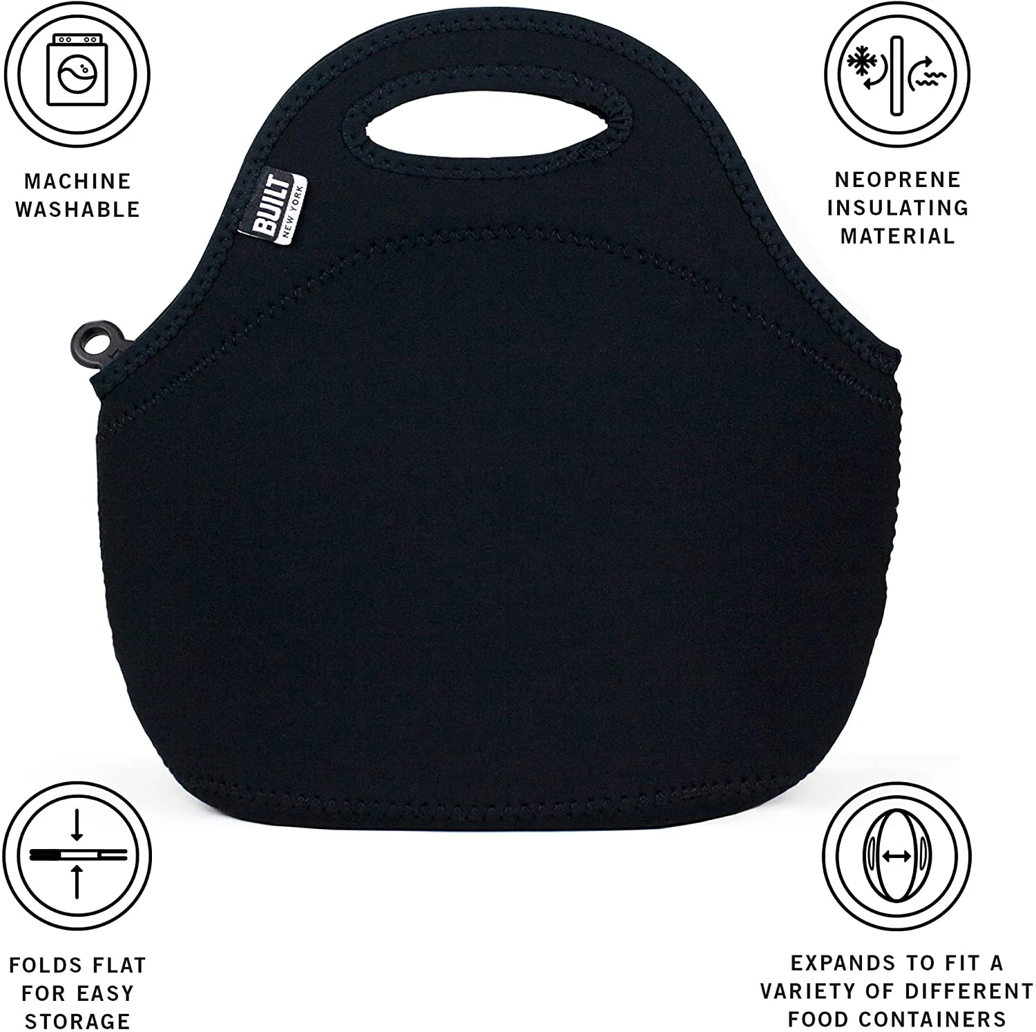 BUILT Gourmet Getaway Soft Neoprene Lunch Tote Bag - Lightweight, Insulated and Reusable Scallop Stripe 5269907
