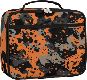 Camouflage Orange Black Kids Lunch Box for Girls Boys Toddler Insulated Lunch Bags, Military Texture Mini Cooler Back to School Lunch Tote Bag Portable Thermal Meal Tote Kit Soft Bag