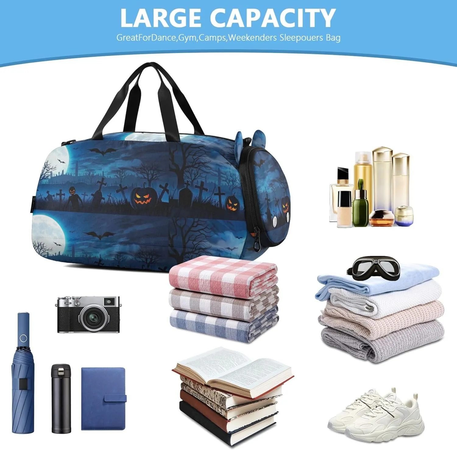 Carry on Duffel for Boys Gothic Halloween Night Overnight Weekender Duffel Travel Duffle Bags Girls Tote Duffle Bag for Kids