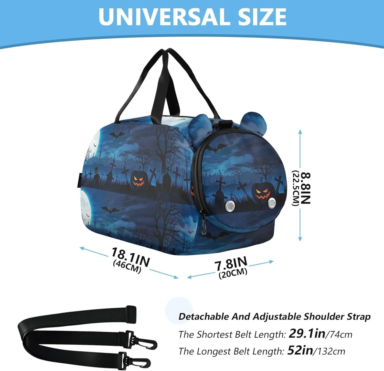 Carry on Duffel for Boys Gothic Halloween Night Overnight Weekender Duffel Travel Duffle Bags Girls Tote Duffle Bag for Kids