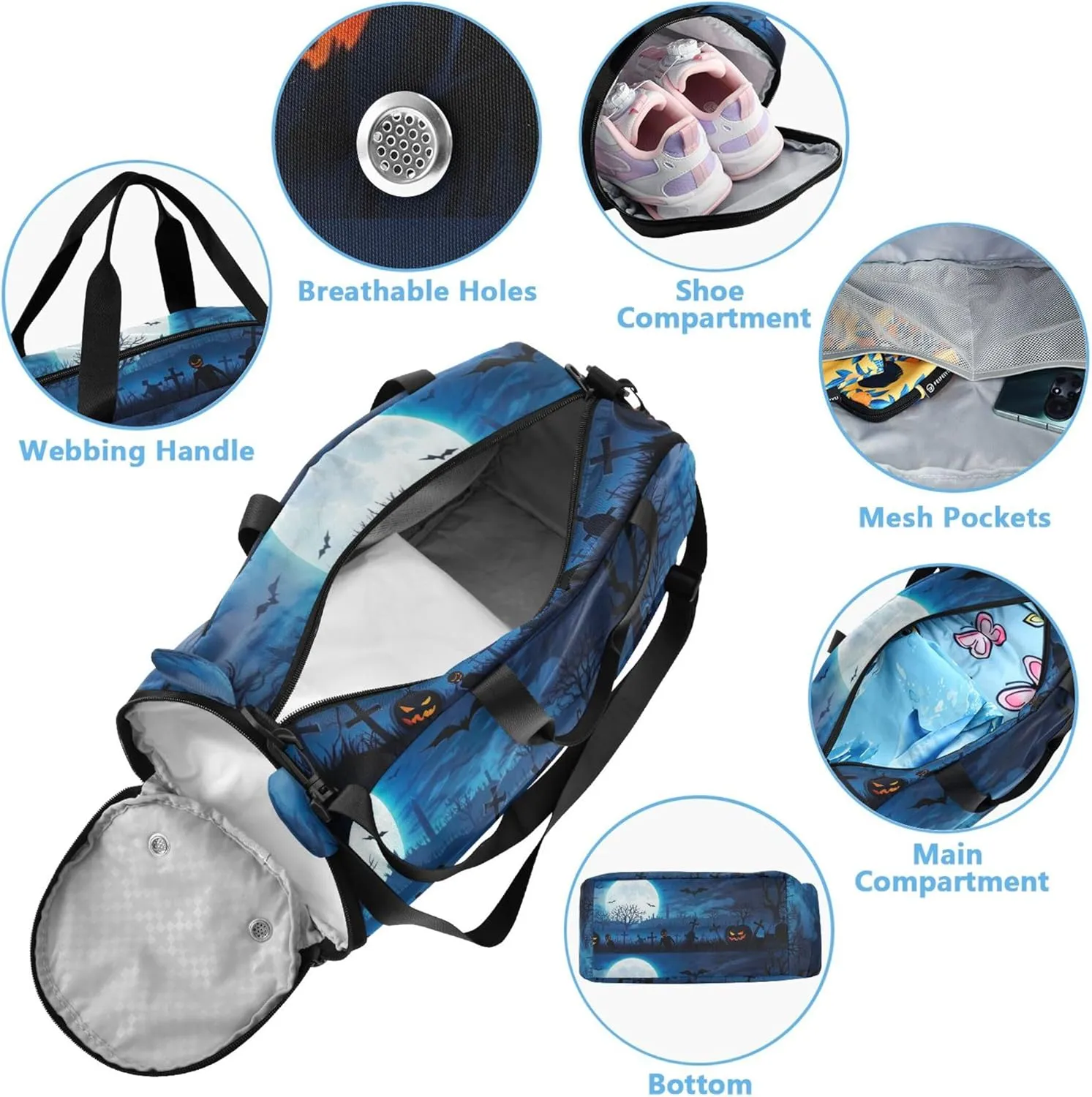 Carry on Duffel for Boys Gothic Halloween Night Overnight Weekender Duffel Travel Duffle Bags Girls Tote Duffle Bag for Kids