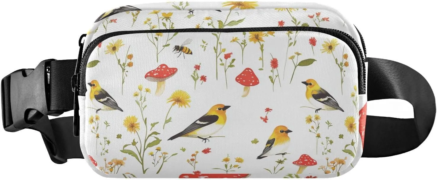 Cartoon American Goldfinch Birds White Cute Waist Pack Crossbody Bag for Women Men Teenagers Water Resistant Belt Bag with Adjustable Strap for Travel Gym Work