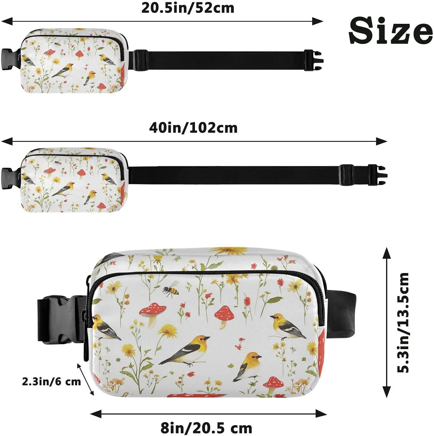 Cartoon American Goldfinch Birds White Cute Waist Pack Crossbody Bag for Women Men Teenagers Water Resistant Belt Bag with Adjustable Strap for Travel Gym Work