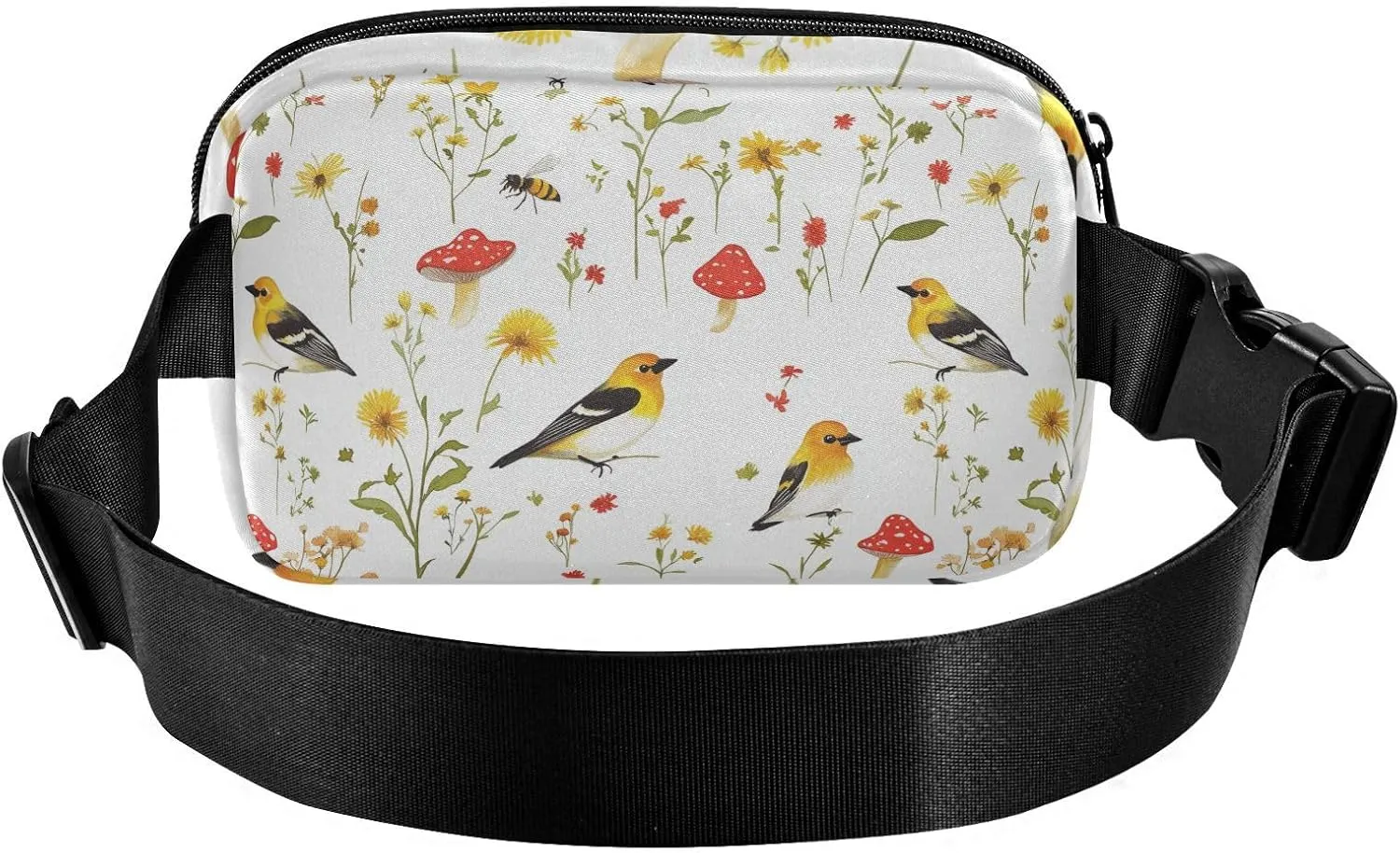 Cartoon American Goldfinch Birds White Cute Waist Pack Crossbody Bag for Women Men Teenagers Water Resistant Belt Bag with Adjustable Strap for Travel Gym Work
