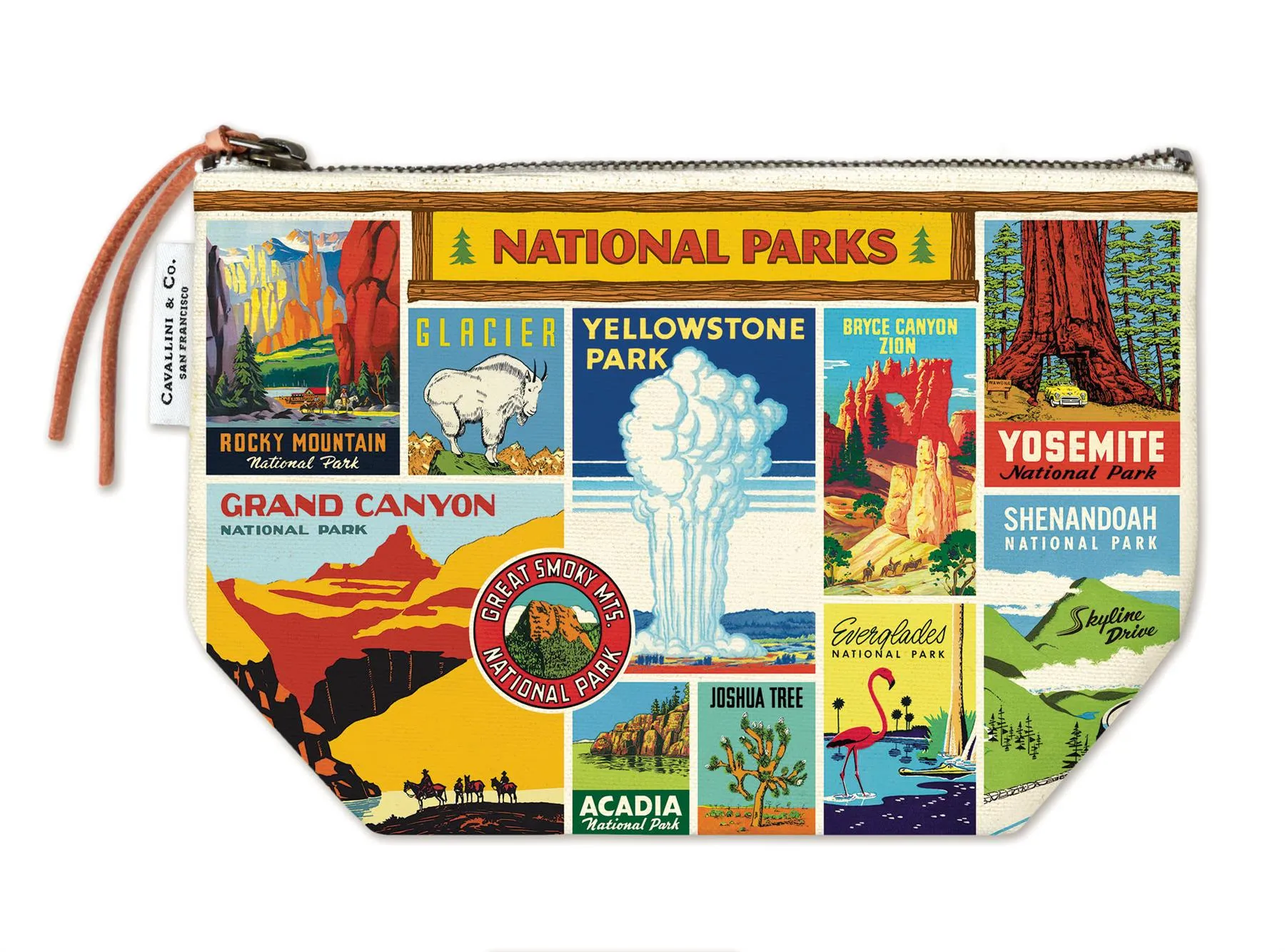 Cavallini - 100% Natural Cotton Vintage Pouch Bag - 15x22cms - USA National Parks
