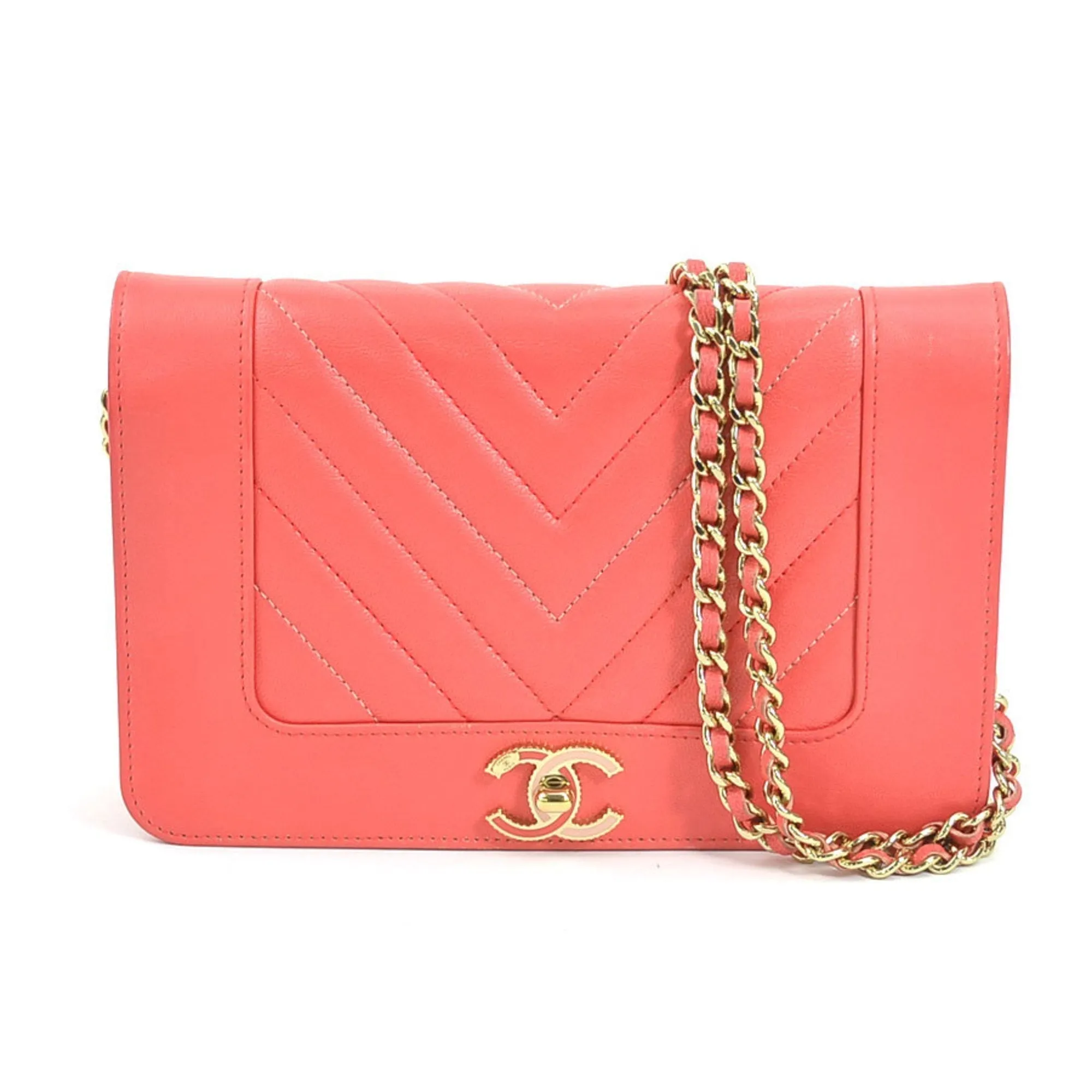 Chanel Wallet Chain V Stitch Leather/metal Pink/gold Ladies