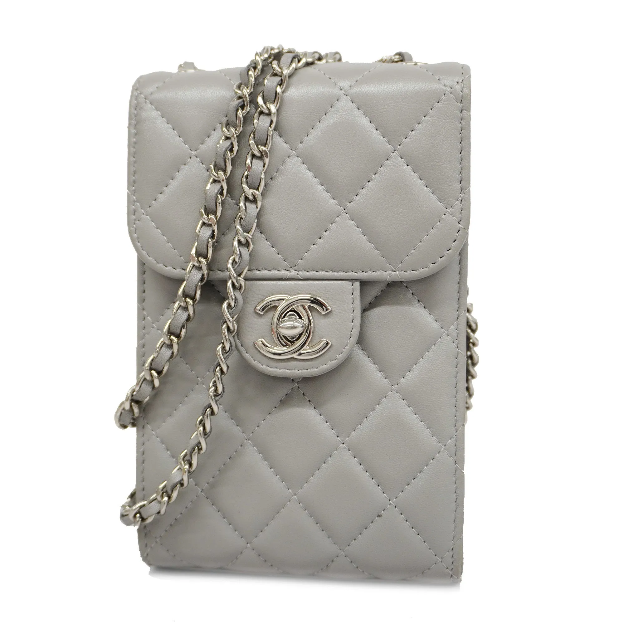 CHANEL[3bd5059]   Shoulder Bag Matelasse Chain Shoulder Lambskin Gray Silver metal