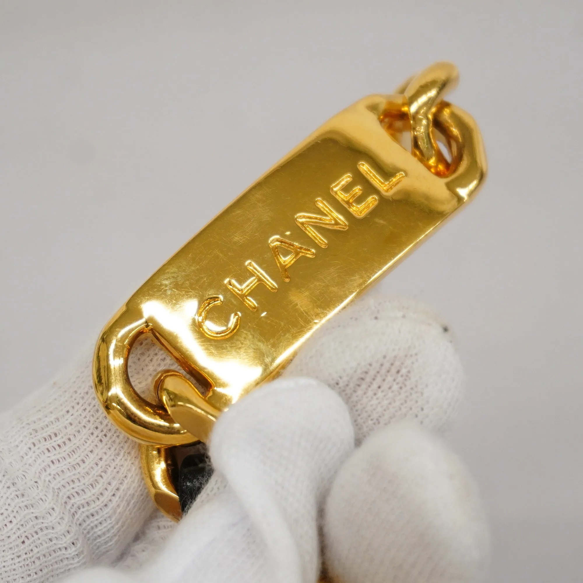CHANELAuth  Belt Gold Metal Women's Leather Chain Belt Black