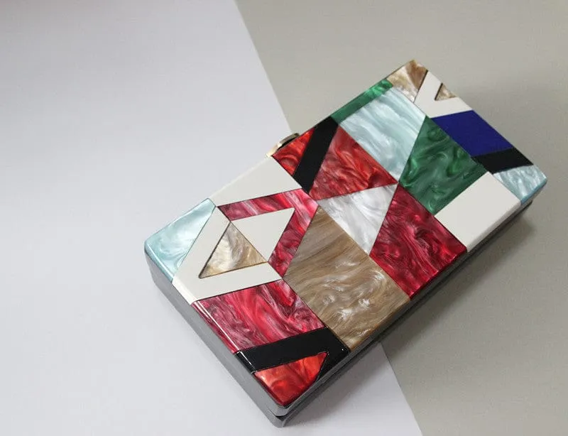 Classic Geometric Lattice Patchwork Acrylic Clutch