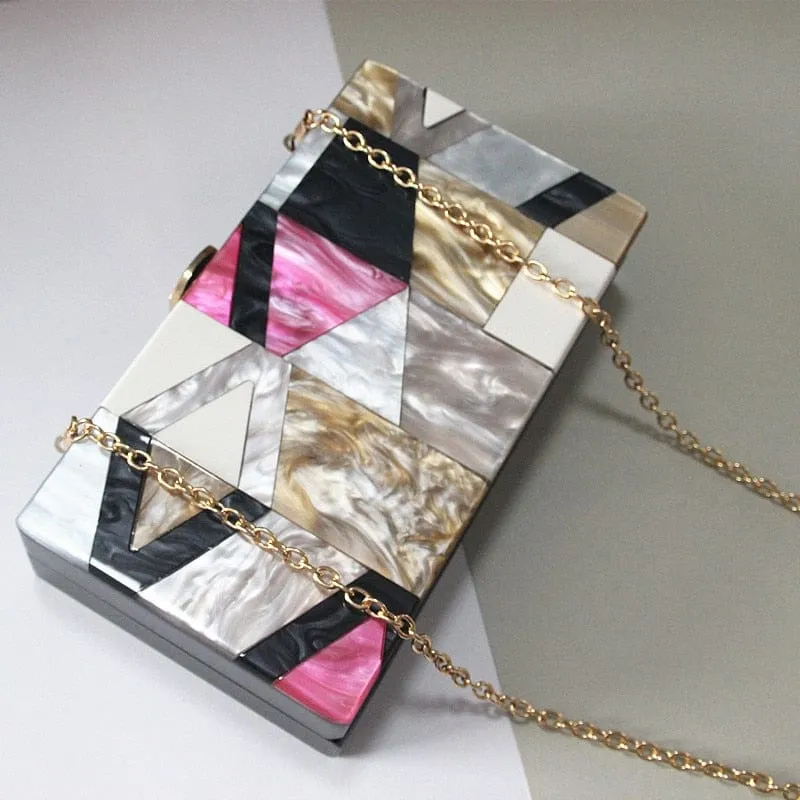 Classic Geometric Lattice Patchwork Acrylic Clutch