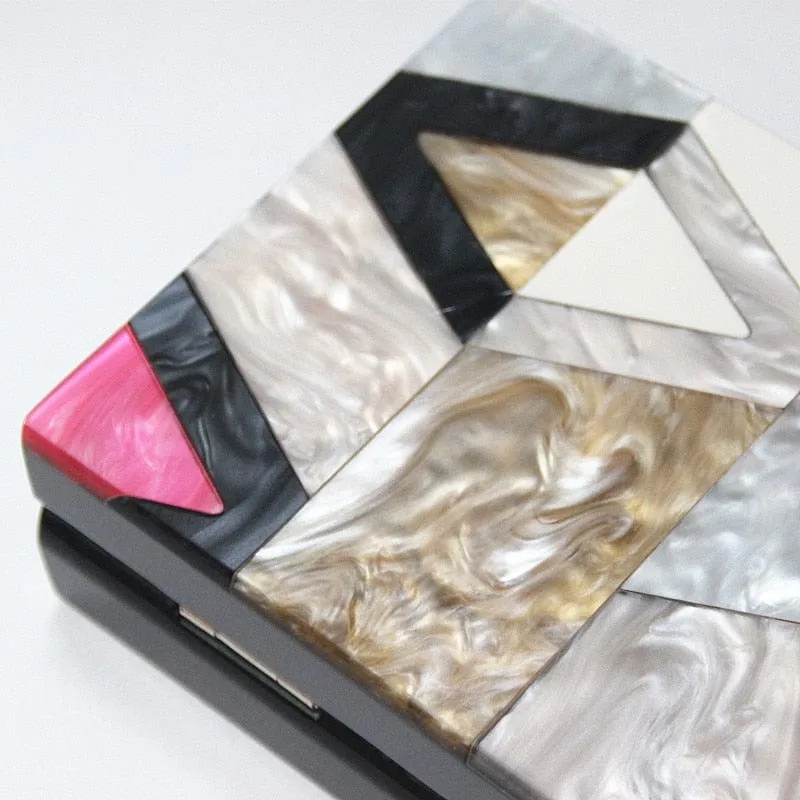 Classic Geometric Lattice Patchwork Acrylic Clutch