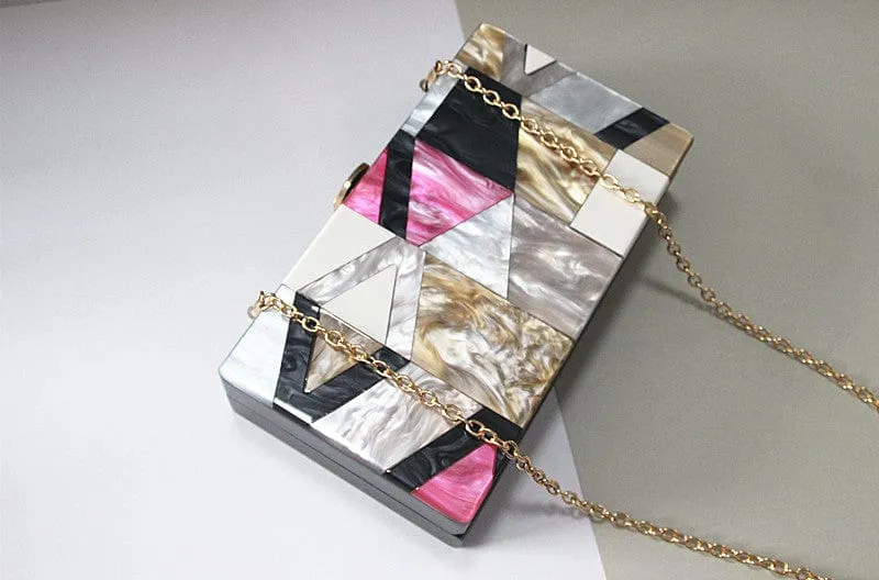 Classic Geometric Lattice Patchwork Acrylic Clutch