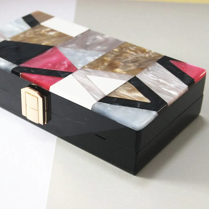Classic Geometric Lattice Patchwork Acrylic Clutch
