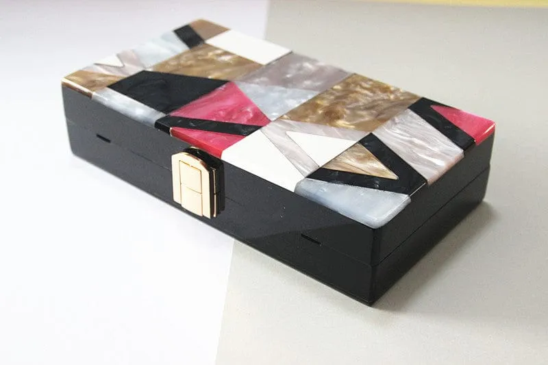 Classic Geometric Lattice Patchwork Acrylic Clutch