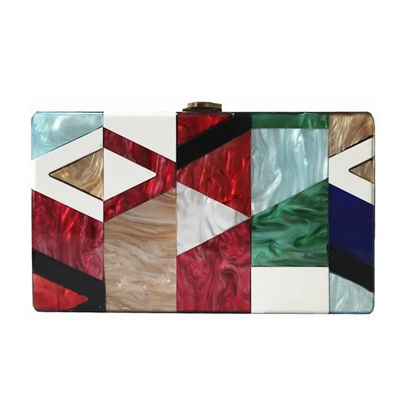 Classic Geometric Lattice Patchwork Acrylic Clutch