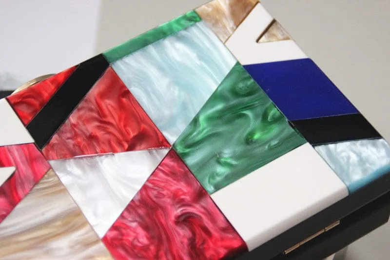 Classic Geometric Lattice Patchwork Acrylic Clutch