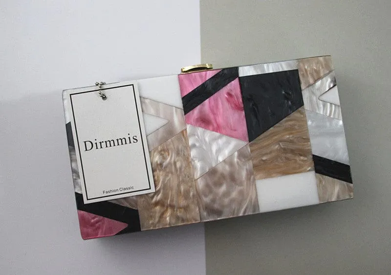 Classic Geometric Lattice Patchwork Acrylic Clutch