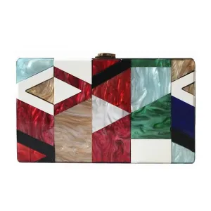 Classic Geometric Lattice Patchwork Acrylic Clutch
