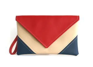 Clutch Bag envelope Handmade Navy blue Red Beige Clutch Purse Vegan Eco Faux leather Handbag Strap Evening Bag wedding bridesmaid
