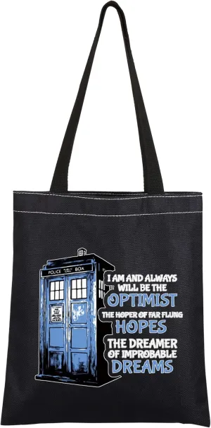 CMNIM Doctor Movie TV Show Dr Who Black Tote Bag Doctor Movie Lover Gift Police Blue Box Theme Shoulder Bag for Fan