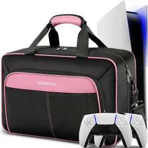 COMECOI Carrying Case for PS5, Travel Case for PS 5 Protective, Large Capacity Storage Bag Compatible with Playstation 5 Disk/ Digital Edition Console, Controllers, Game Cards, Accessories, Pink