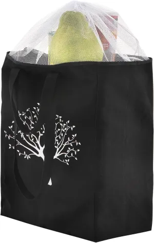 Cotton Laundry Bag XL, AXJ Extra Large Heavy Duty Grocery Bag, Storage Bag with Fixed Drawstring Mesh, Shoulder Straps and Handles, VOL 80L, 16 x 9.8 x 21 (Black)