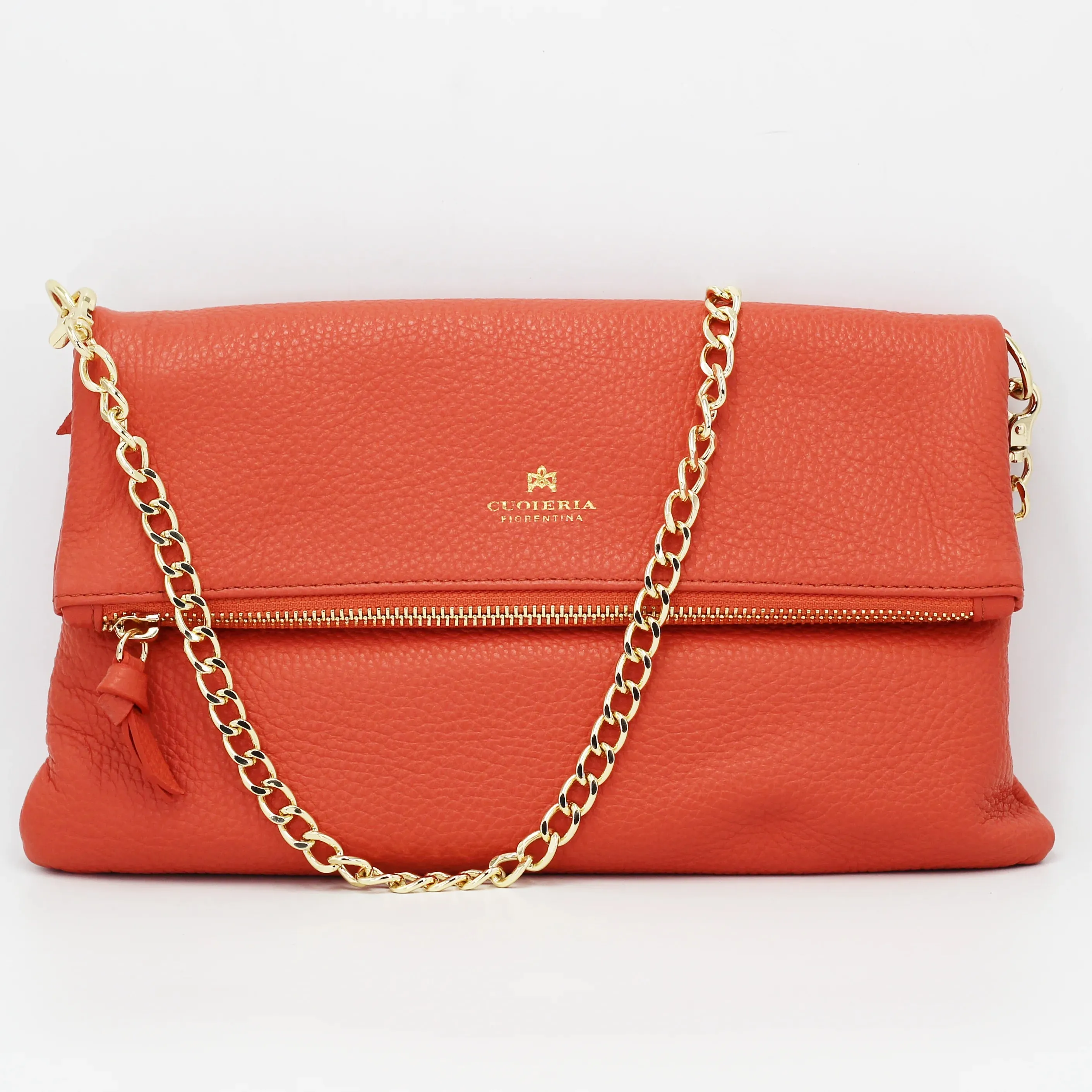 Cuoieria Fiorentina Italian leather velvet envelope handbag in papaya (B000001933230)