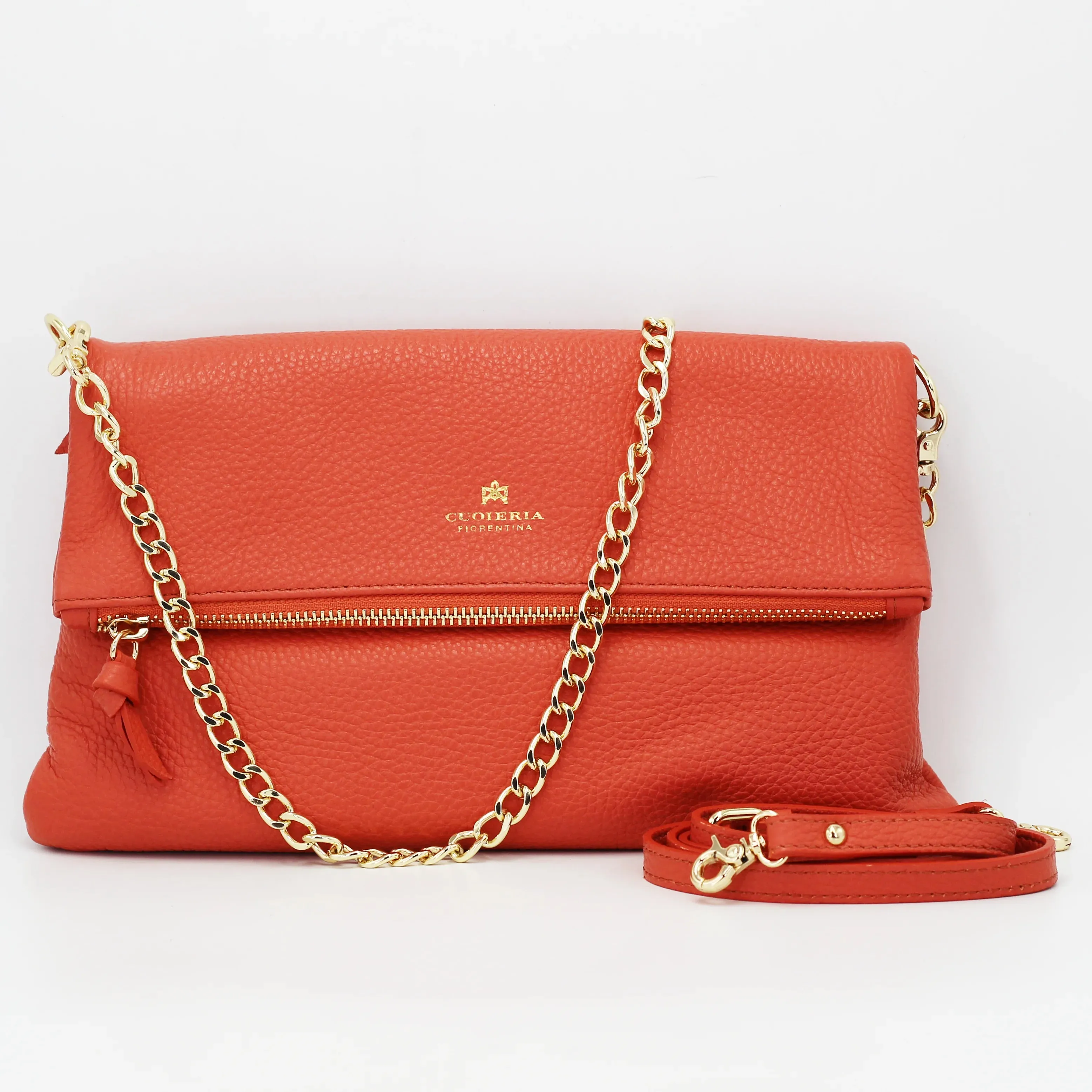 Cuoieria Fiorentina Italian leather velvet envelope handbag in papaya (B000001933230)